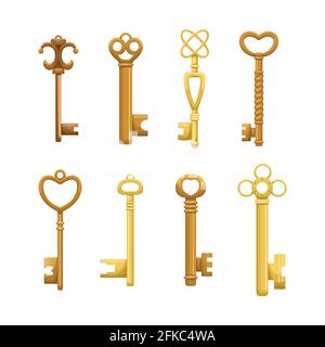 Vector set of retro keys in flat style. Stock Vector
