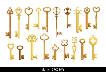 Vector set of retro keys in flat style. Stock Vector