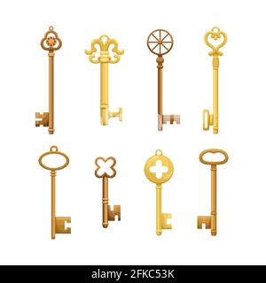 Vector set of retro keys in flat style. Stock Vector