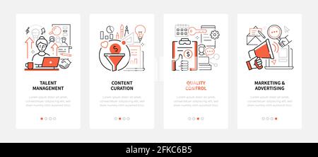 Business and marketing - line design style web banners with copy space for text. Talent management, content curation, advertising and quality control Stock Vector