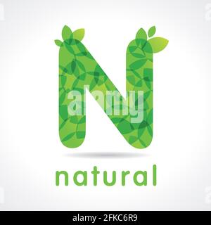 N name logotype. Isolated abstract emblem. Trendy graphic leaves template. Healthy pure clear biotech corporate healthcare branding identity. Label wi Stock Vector