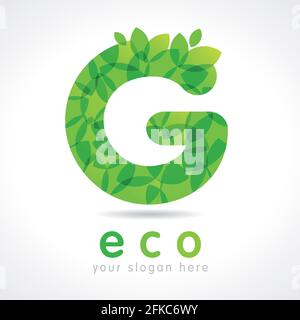 G name logotype. Isolated abstract template. Trendy graphic leaves template. Healthy pure clear biotech corporate healthcare branding identity. Label Stock Vector