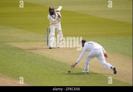 Surrey's Hashim Amla hits out during day two of the LV= Insurance County Championship match at the Kia Oval, London. Picture date: Friday April 30, 2021. Stock Photo