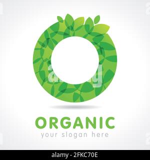 Name O logotype concept. Isolated abstract graphic template. Green leaves and letter O. Healthy pure clear biotech corporate healthcare brand identity Stock Vector