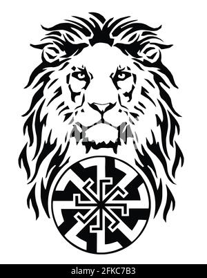 black and white lion roaring tattoo