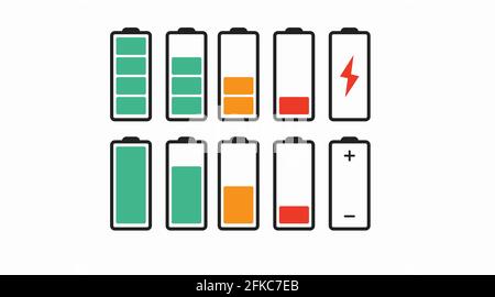 Battery Icon Set. Vector isolated flat set of batteries signs Stock Vector