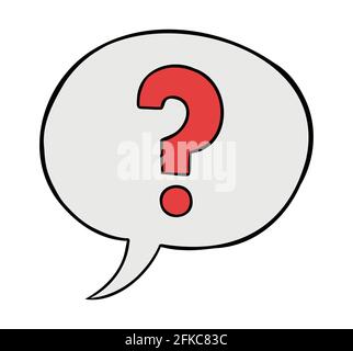Cartoon vector illustration of speech bubble with question mark. Colored and black outlines. Stock Vector