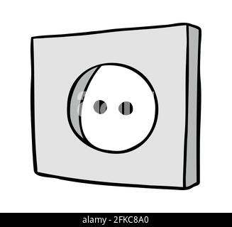 Cartoon vector illustration of electrical outlet. Colored and black outlines. Stock Vector