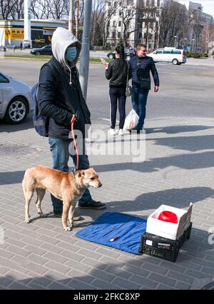 Dnepropetrovsk, Ukraine - 09.04.2021: Volunteers collect money for animal feed. Stock Photo