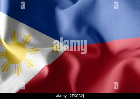 A 3D illustration of waving flag of Philippines with a chrome flag pole ...