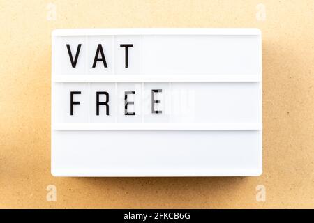 Light box with word vat free on wood background Stock Photo