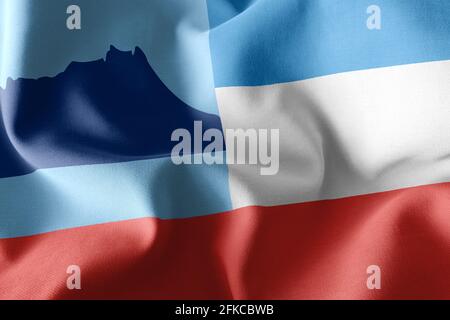 3D illustration flag of Sabah is a state of Malaysia. Waving on the wind flag textile background Stock Photo