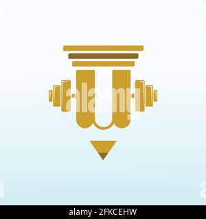 law firms with fitness dumbbell icon vector logo design. Stock Vector