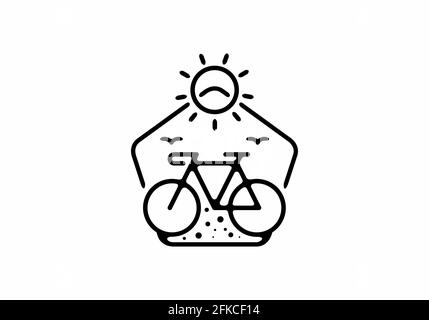 Black line art illustration of bicycle in pentagon shape design Stock Vector