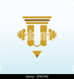 law firms with fitness dumbbell icon vector logo design. Stock Vector