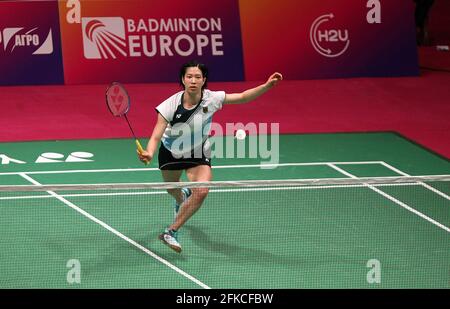 KYIV, UKRAINE - APRIL 30, 2021 - Yvonne Li of Germany competes against Neslihan Yigit of Turkey during the women's singles quarter-final match at the 2021 European Badminton Championships at the Palace of Sports, Kyiv, capital of Ukraine. Credit: Ukrinform/Alamy Live News Stock Photo