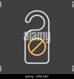 Do not disturb sign vector icon on dark background. Red hotel door warning messages. Graph symbol for travel and tourism web site and apps design, UI Stock Vector