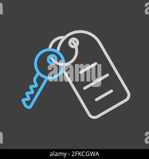 Hotel room key with number vector icon on dark background. Graph symbol for travel and tourism web site and apps design, logo, app, UI Stock Vector