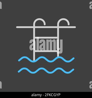 Swimming pool flat vector icon on dark background. Graph symbol for travel and tourism web site and apps design, logo, app, UI Stock Vector