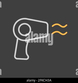 Hair dryer flat vector icon on dark background. Graph symbol for household electric web site and apps design, logo, app, UI Stock Vector