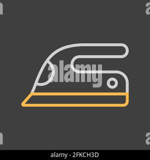 Steam iron flat vector icon on dark background. Graph symbol for household electric web site and apps design, logo, app, UI Stock Vector