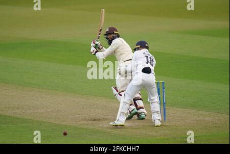 Surrey's Hashim Amla during day two of the LV= Insurance County Championship match at the Kia Oval, London. Picture date: Friday April 30, 2021. Stock Photo