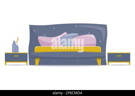 Bed with nightstands vector illlustration isolated on white background Stock Vector