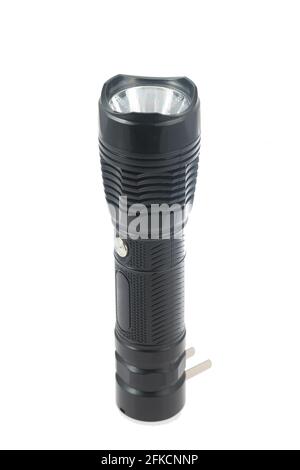 Led flashlight isolated on white, close-up image Stock Photo