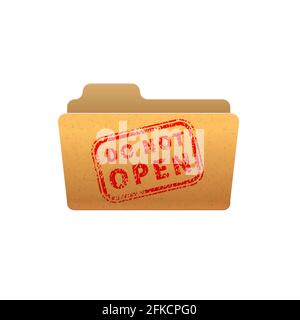 Bright yellow folder with red do not open secret stamp isolated on white Stock Vector