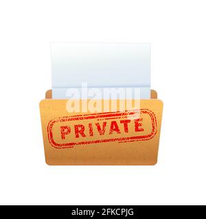 Bright yellow folder with red private stamp on white Stock Vector