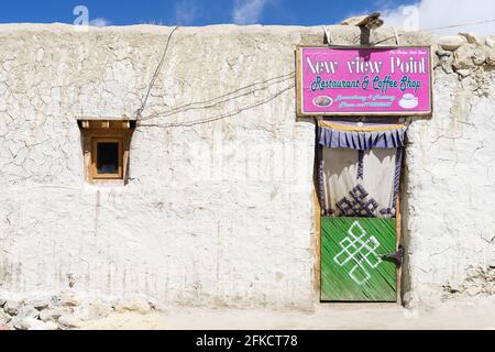 Facade of a restaurant in Lo Manthang, Upper Mustang region, Nepal. Stock Photo