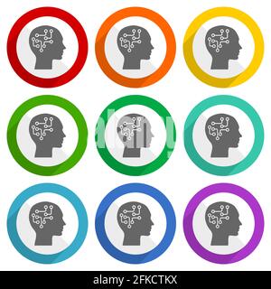 Human head, brain, human, circuit vector icons, set of colorful flat design buttons for webdesign and mobile applications Stock Vector