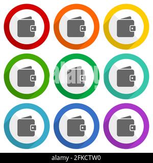 Purse, wallet vector icons, set of colorful flat design buttons for webdesign and mobile applications Stock Vector