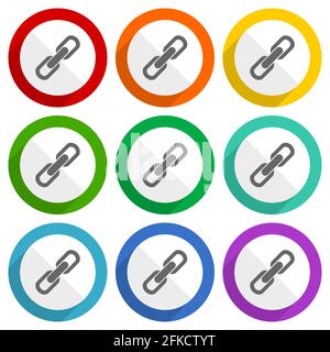 Link vector icons, set of colorful flat design buttons for webdesign and mobile applications Stock Vector