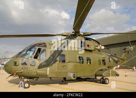 Royal Air Force AgustaWestland AW101 Merlin HC.3 helicopter ZJ130 on static display at the RAF Waddington airshow. RAF military helicopter Stock Photo