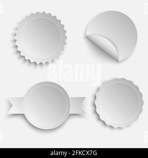 Blank, white stickers set, different shapes. Round paper labels Template for your design Stock Vector