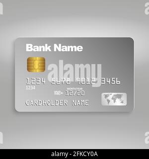 Credit Card realistic mockup. plastic card template on grey background Template for your design Stock Vector