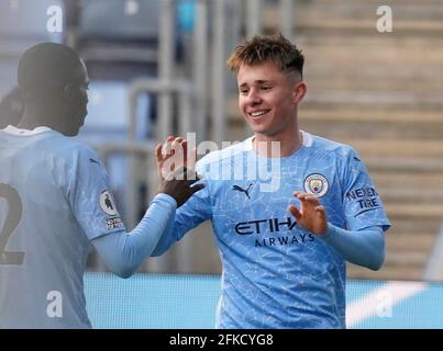Manchester, England, 30th April 2021. Ben Knight of Manchester City celebrates during the Professional Development League match at the Academy Stadium, Manchester. Picture credit should read: Andrew Yates / Sportimage Credit: Sportimage/Alamy Live News Stock Photo