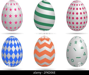 Happy Easter. Set of Easter eggs with different texture on a white background Template for your design Stock Vector