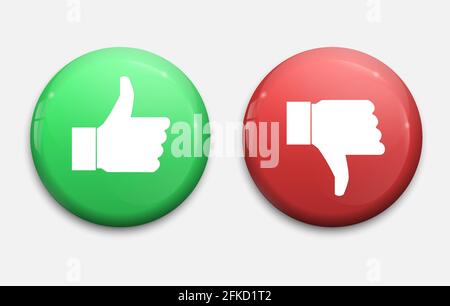 Thump Up and Thump Down Hands - vector illustration, green and red buttons Template for your design Stock Vector