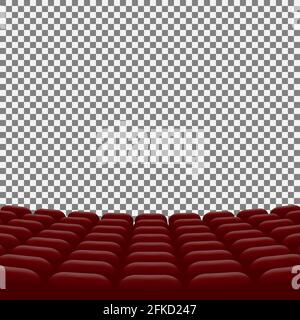Rows of red cinema movie theater seats on transparent background, vector illustration Template for your design Stock Vector