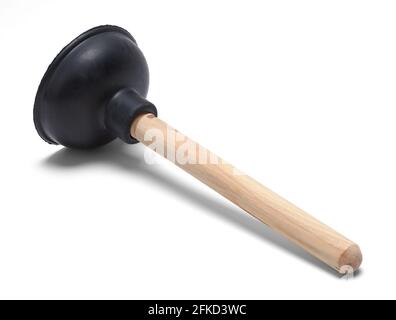 Black Rubber Plunger with Wood Handle Cut Out. Stock Photo