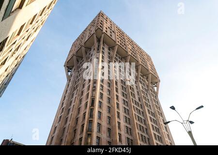 Italy, Lombardy, Milan, Low angle view of Torre Velasca Stock Photo