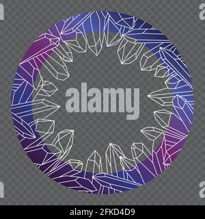 Blue-purple-pink round frame with white outlines of healing crystals Stock Vector