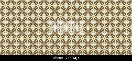 Geometric background square tile, floral ethnic pattern in beige green colors Stock Vector