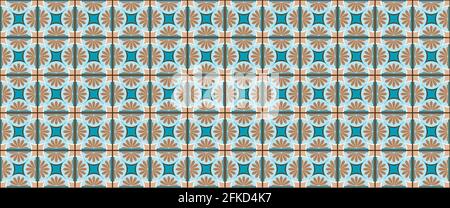 Geometric background square tiles with an ethnic pattern in beige, blue colors Stock Vector