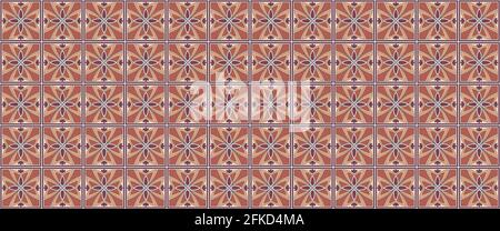 Geometric background square tiles with ethnic pattern in beige terracotta colors Stock Vector