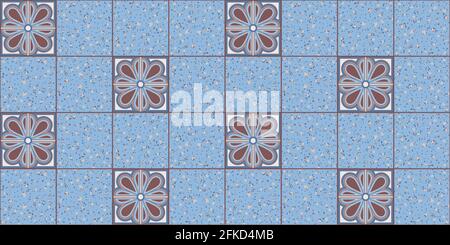 Geometric background square tiles with an ethnic pattern in beige, blue, marble Stock Vector