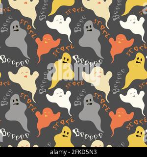 Funny ghosts seamless pattern with lettering Stock Vector