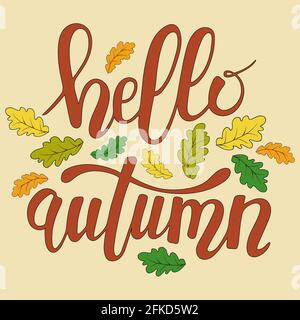 Cute hello autumn lettering with doodle elements Stock Vector